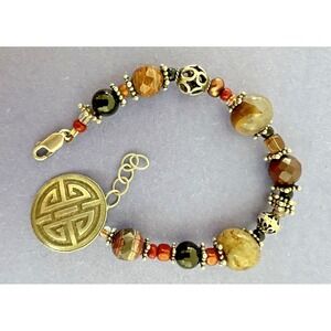 Danforth  Jasper Pewter Sterling Silver Bracelet Quartz Gemstones Beaded 8-9 in